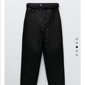 New Zara black faux leather belted high waisted quilted‎ pants